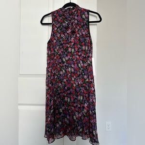 NWT Calvin Klein Floral Sleeveless Trapeze Dress with Tie Neckline